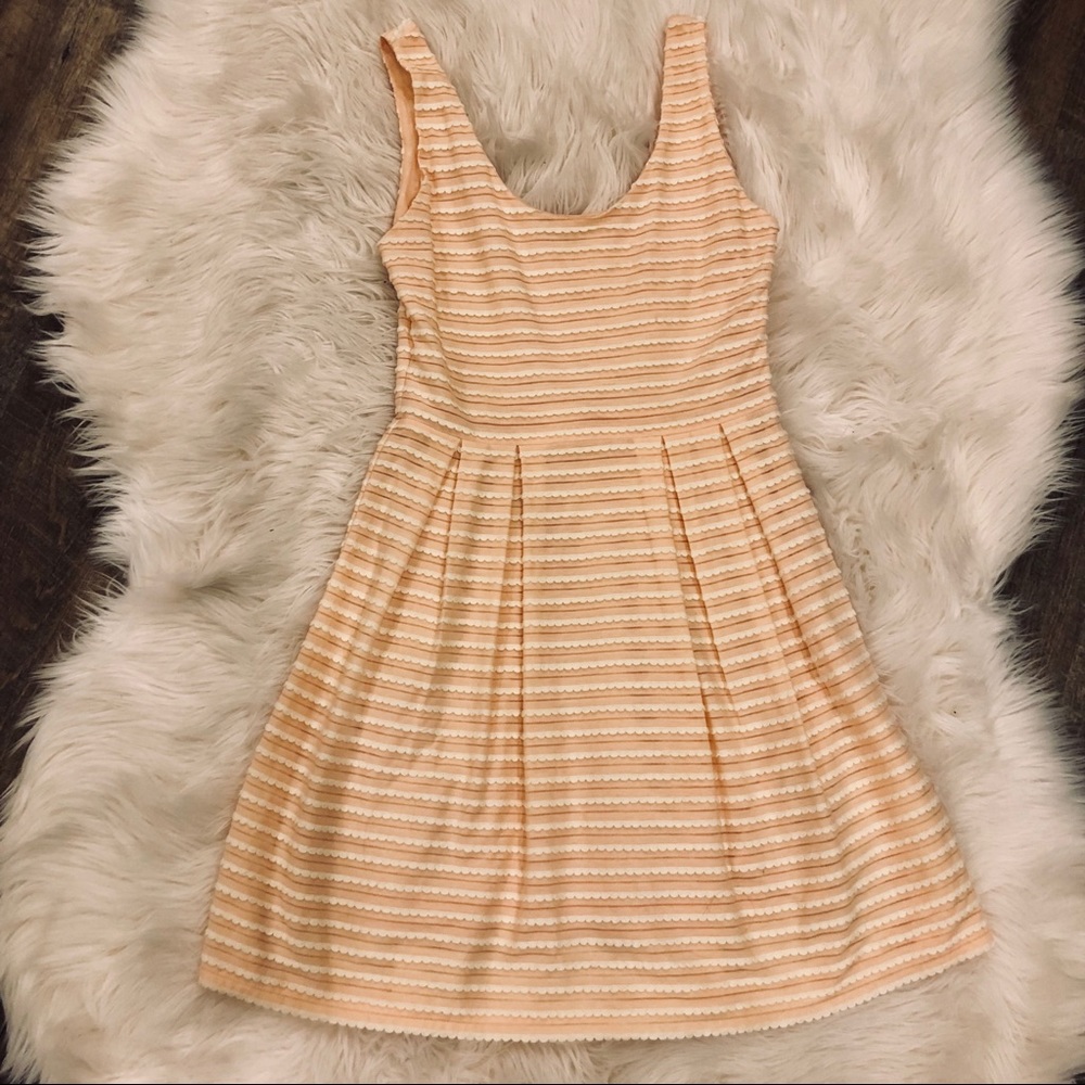 Peach and cream striped a-line dress